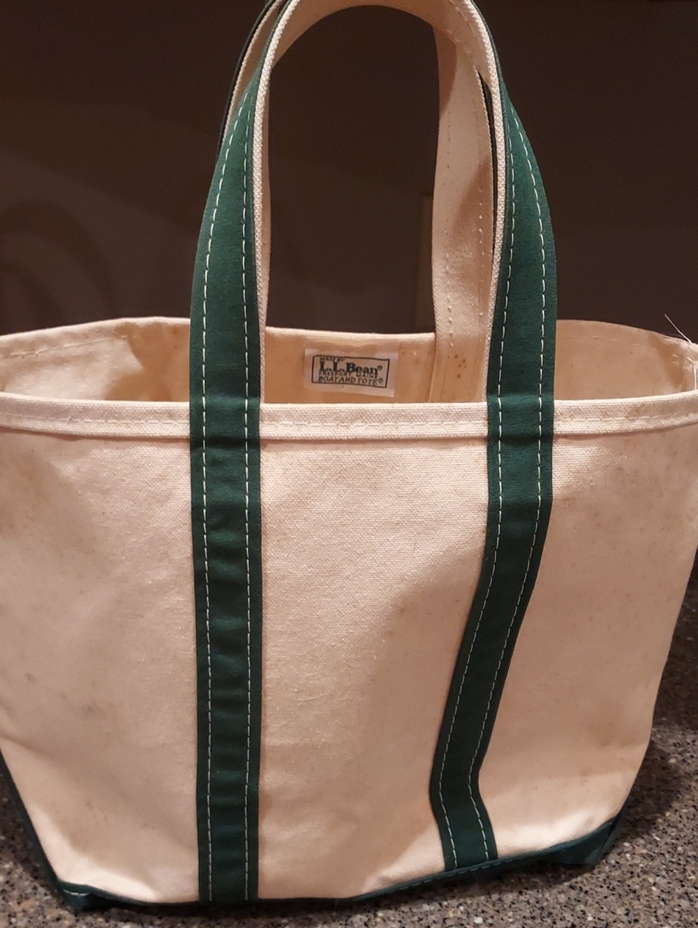 L.L. Bean Natural Canvas Tote with Green Handles